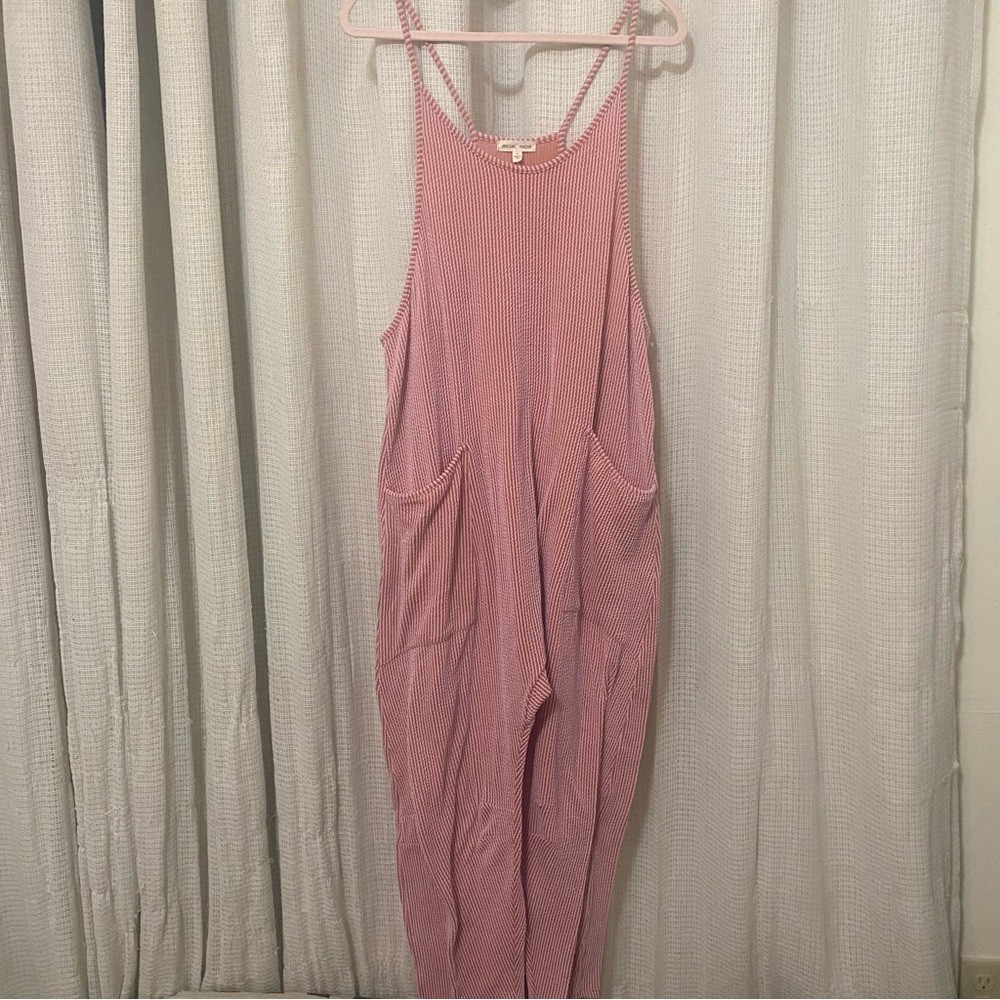 MOA MOA Pink Ribbed Strapless Jumpsuit